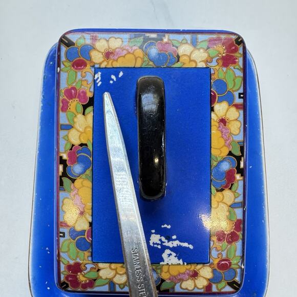 Vintage Art Deco Scotch Ivory Cheese Butter Dish Antique Tableware Blue Floral - Picture 10 of 10